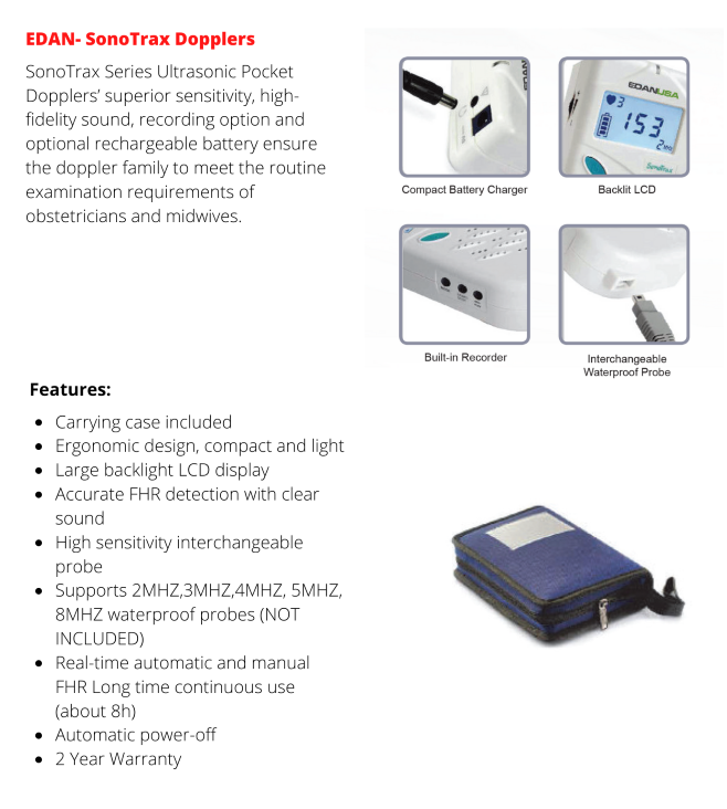 Sonotrax Basic Foetal Doppler with waterproof probe